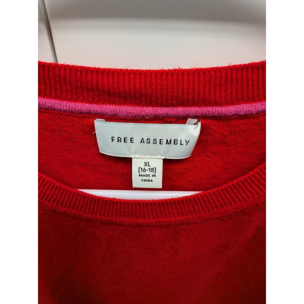Free Assembly Womens XL Red Crew Neck Long Sleeve Knit Sweater Ribbed Trim